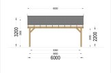 Wiata garażowa drewniana na 2 samochody LUNA DUO ze ścianą w literę L, 6x6 m specification 2