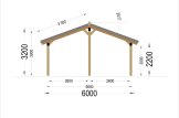 Wiata garażowa drewniana na 2 samochody LUNA DUO ze ścianą w literę L, 6x6 m specification 3