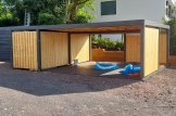 Wiata garażowa drewniana LUNA DUO F PLUS z pomieszczeniem gospodarczym i ścianą boczną, 7,6x5,6 m customer 1