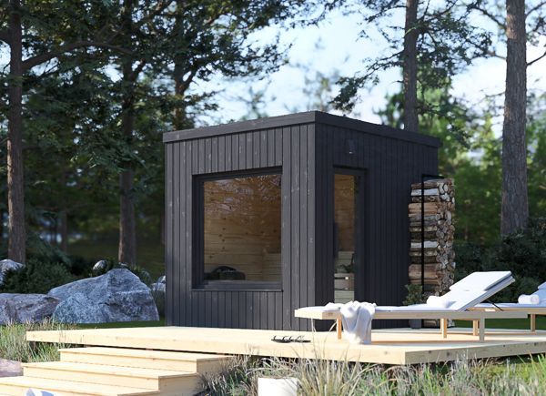 Sauna drewniana OKO 1 (drewno opalane) – 2,3×2,3 m, 4,1 m² thumbnail 1