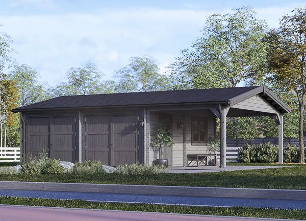 Garaż drewniany dwustanowiskowy MULTI (44 mm) 6x6 m, z wiatą 3x6 m avp.ui.product_images.thumbnail 1