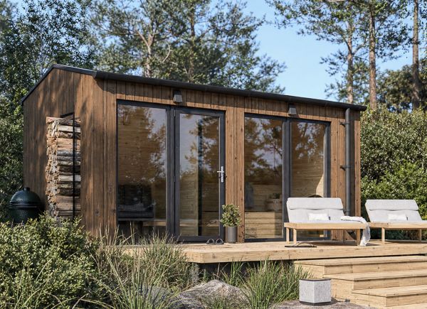 Sauna drewniana SERENE 2 z przebieralnią (ThermoWood) – 4,5×2,5 m, 9,35 m² thumbnail 1