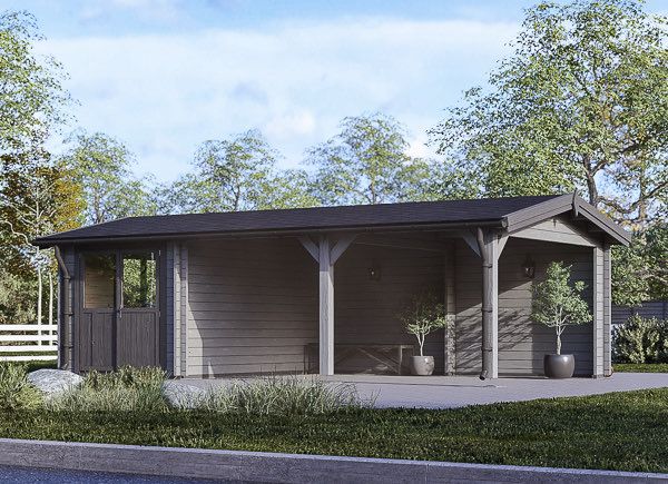 Wiata garażowa drewniana CLASSIC z pomieszczeniem gospodarczym i ścianą boczną, 4x7,5 m avp.ui.product_images.thumbnail 1