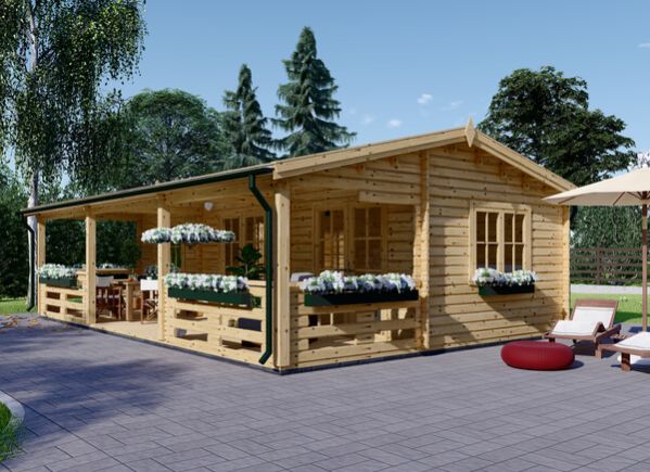 Domek letniskowy całoroczny AMELIA (44+44 mm, z izolacją PLUS), 9x6 m, 32 m² - z tarasem 20 m² avp.ui.product_images.thumbnail 1
