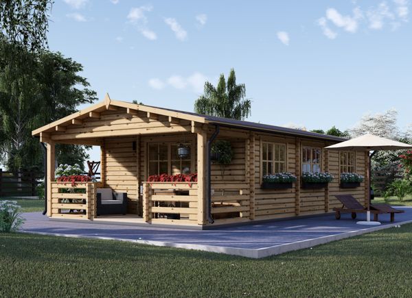 Dom drewniany letniskowy HYMER (44+44 mm), 42 m² - z tarasem 10 m² avp.ui.product_images.thumbnail 1