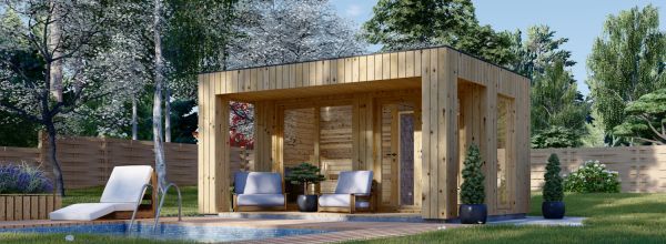 Sauna ogrodowa zewnętrzna DELLA (34 mm + elewacja), 4,6 x 2,1 m, 7,2 m², taras 6,7 m²