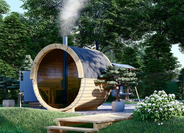 Sauna ogrodowa beczka HELGA 17 (46 mm), 1.7 m, ⌀ 1.97 m z oknem panoramicznym (pełna wysokość) avp.ui.product_images.thumbnail 1