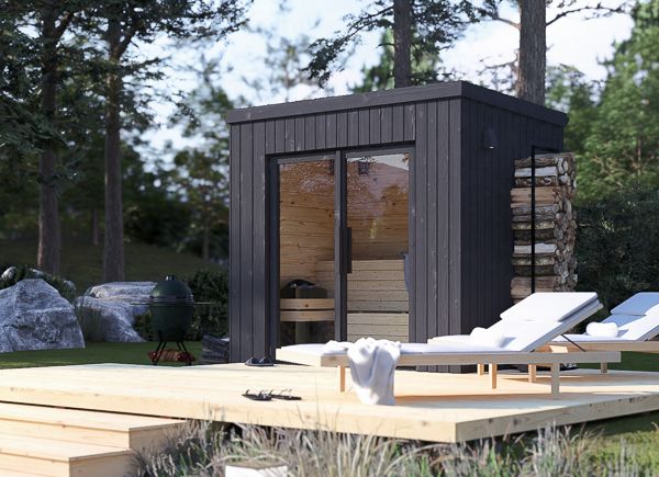 Sauna drewniana OKO 2 (drewno opalane) – 2,3×1,6 m, 2,7 m² thumbnail 1