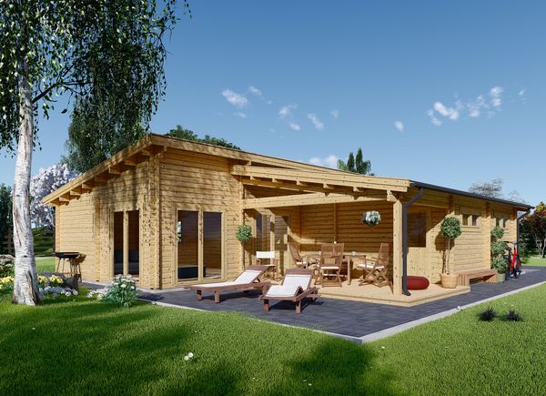 Dom drewniany letniskowy BERTA F (66 mm), 72 m² - z tarasem 18 m² i z garażem 20 m² avp.ui.product_images.thumbnail 1