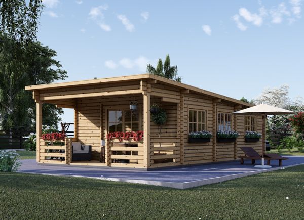 Dom drewniany letniskowy HYMER F (44+44 mm), 42 m² - z tarasem 10 m² avp.ui.product_images.thumbnail 1
