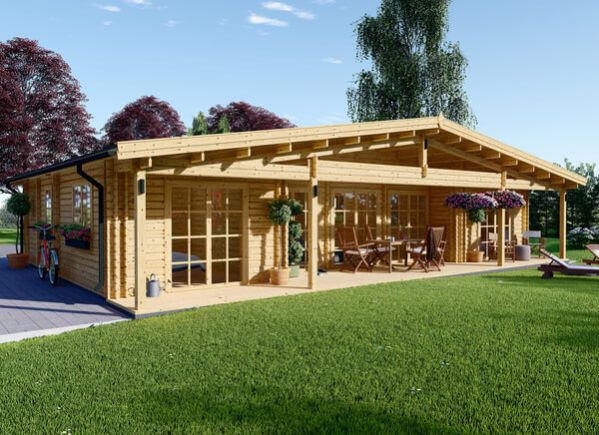Dom drewniany letniskowy RIVIERA (44+44 mm), 100 m² - z tarasem 20 m² avp.ui.product_images.thumbnail 1