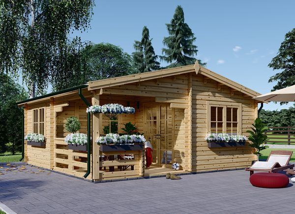 Domek letniskowy drewniany OLIVIA (44+44 mm, z izolacją), 6x6 m, 27 m² - z tarasem 8 m² avp.ui.product_images.thumbnail 1