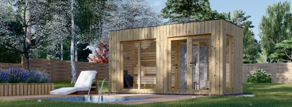 Sauna ogrodowa zewnętrzna DELLA (34 mm + elewacja), 4,6 x 2,1 m, 7,2 m²