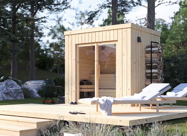 Sauna drewniana OKO 2 (naturalna sosna) – 2,3×1,6 m, 2,7 m² thumbnail 1