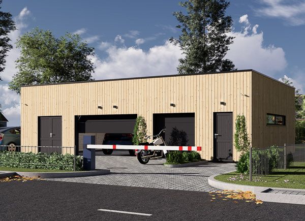 Garaż drewniany dwustanowiskowy SILVIA S z pomieszczeniem gospodarczym (34 mm + elewacja), 12x8 m, 88 m² avp.ui.product_images.thumbnail 1