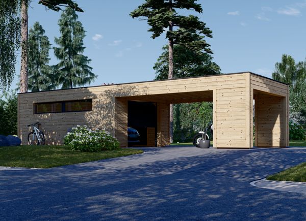 Garaż drewniany SILVIA F (34 mm + elewacja) 4x6 m, z wiatą (frontową) 4x6 m avp.ui.product_images.thumbnail 1