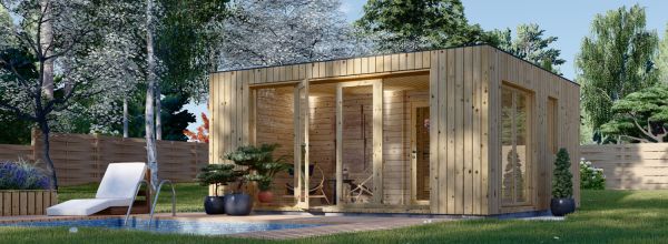 Sauna ogrodowa zewnętrzna DELLA (34 mm + elewacja), 5,1 x 5,1 m, 22 m²