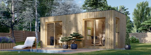 Sauna ogrodowa zewnętrzna DELLA (34 mm + elewacja), 6,1 x 2,6 m, 12.5 m²