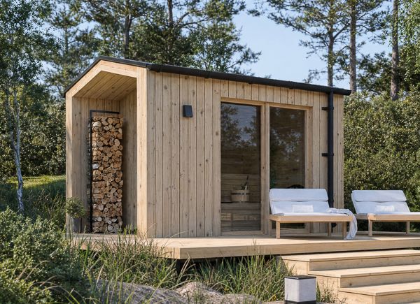 Sauna drewniana SERENE 1 z gankiem (naturalna sosna) – 3,3×2,5 m, 6,25 m² thumbnail 1
