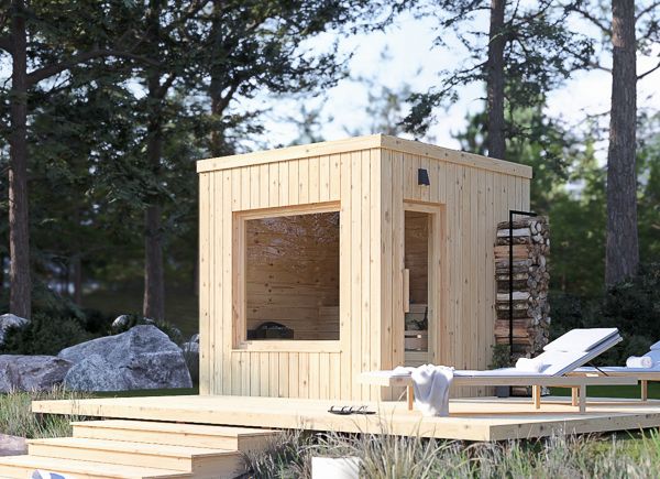 Sauna drewniana OKO 1 (naturalna sosna) – 2,3×2,3 m, 4,1 m² thumbnail 1