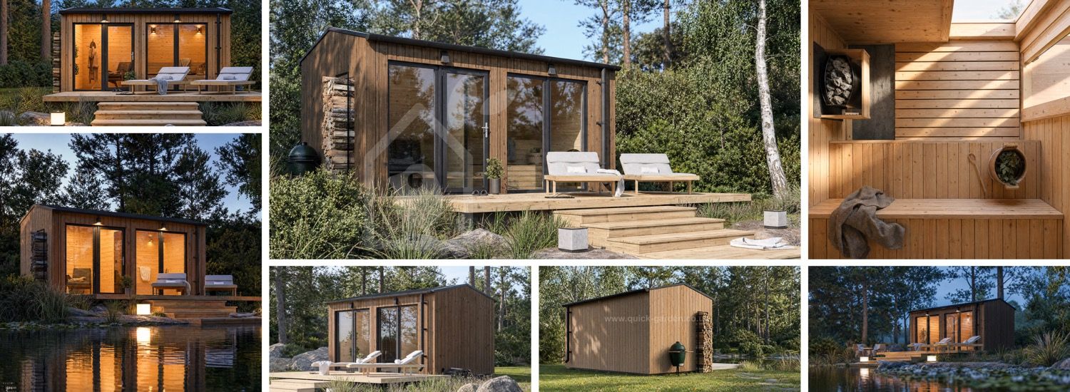 Sauna drewniana SERENE 2 z przebieralnią (ThermoWood) – 4,5×2,5 m, 9,35 m² visualization 1