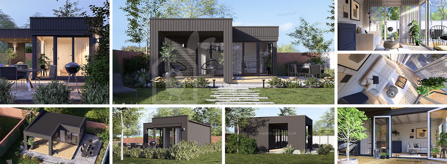 Domek ogrodowy drewniany INES PLUS z tarasem w kształcie litery L (34 mm + elewacja, z izolacją), 6x6 m, 36 m² visualization 1