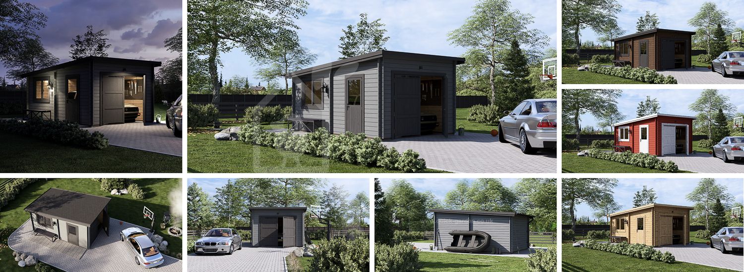 Garaż drewniany MODERN (34 mm), 3,6x5,4 m, 20 m² visualization 1
