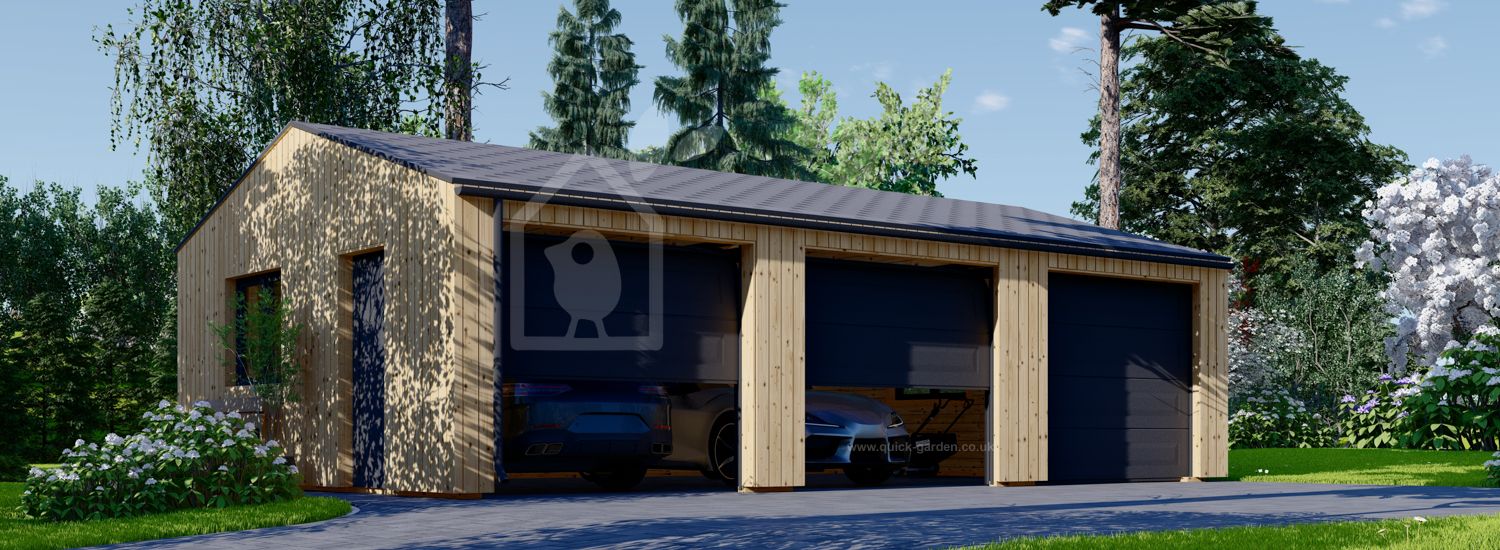 Garaż drewniany trzystanowiskowy SILVIA TRIO (34 mm + elewacja), 9x6 m, 54 m² visualization 1