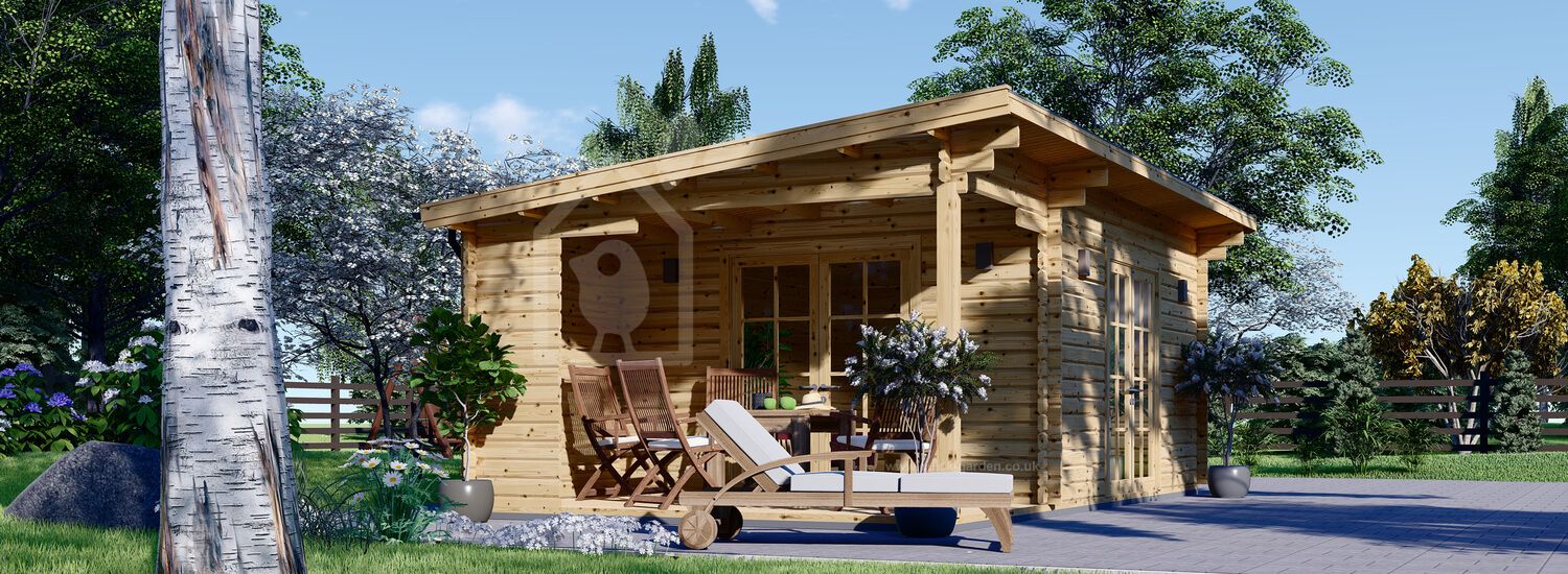 Domek ogrodowy drewniany CARL (34 mm), 5x4 m, 20 m² - z tarasem 8 m² visualization 1