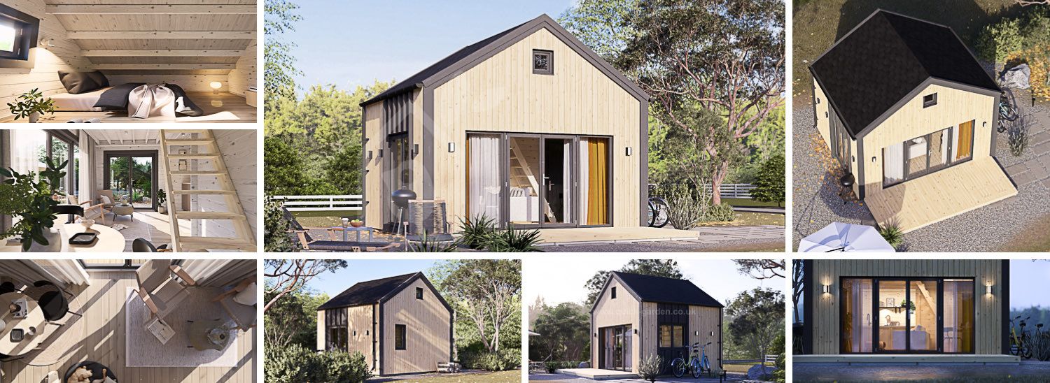 Domek letniskowy drewniany SARA (34 mm + elewacja) z antresolą, 20 m² visualization 1