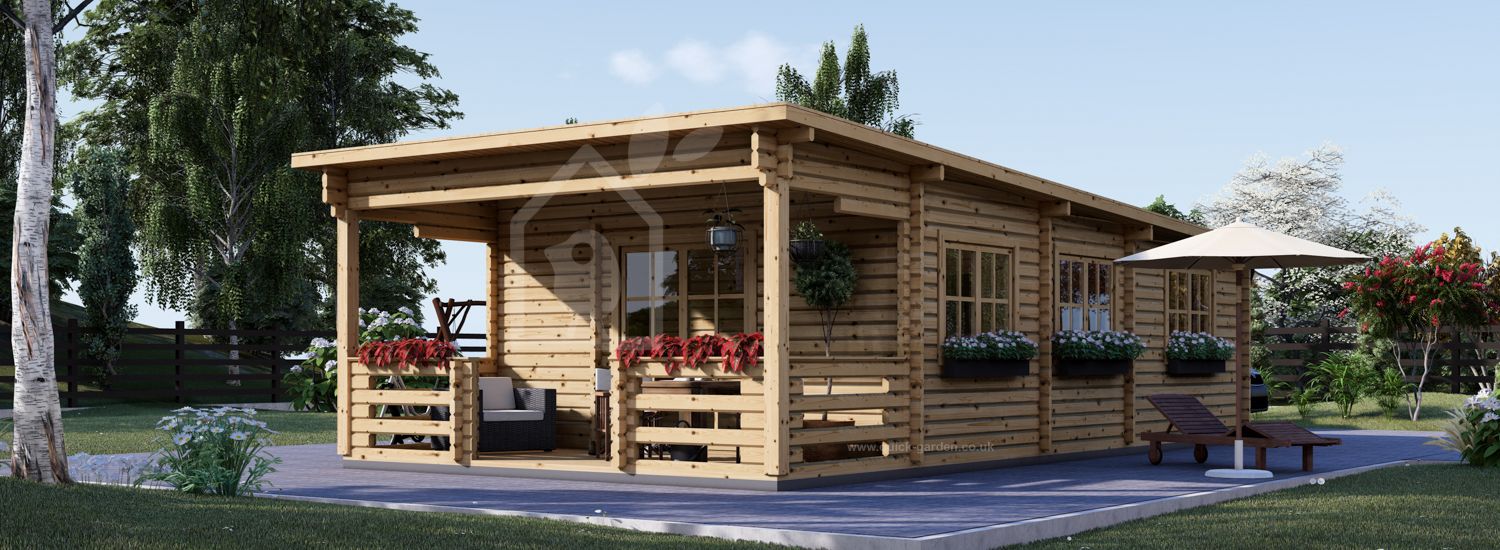 Dom drewniany letniskowy HYMER F (34+34 mm), 42 m² - z tarasem 10 m² visualization 1