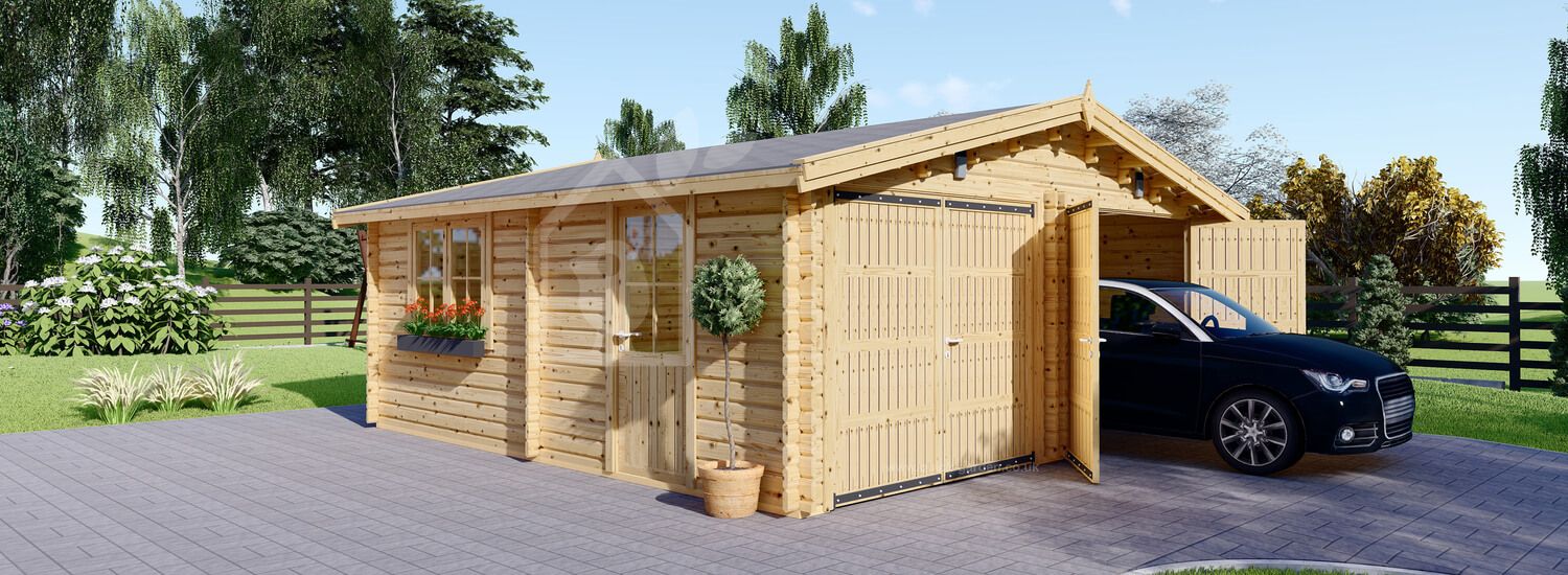 Garaż drewniany dwustanowiskowy CLASSIC DUO (44 mm), 6x6 m, 36 m² visualization 1