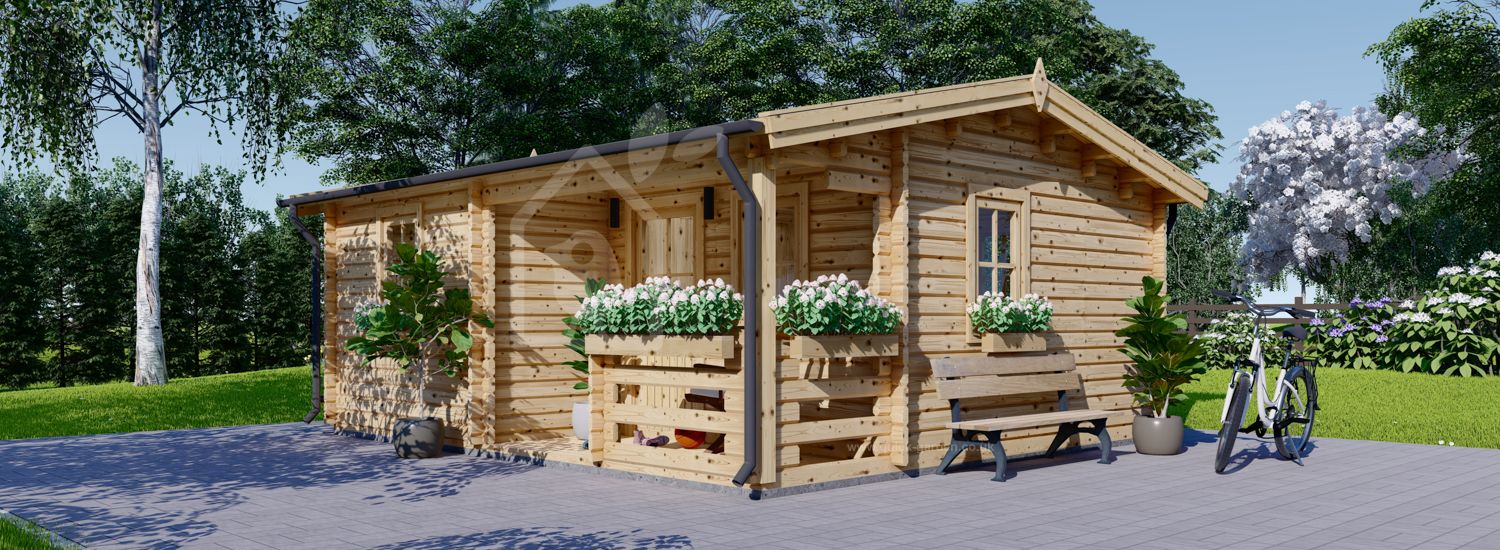 Domek letniskowy drewniany NANTES (44 mm), 6 x 4,7 m, 24 m² - z tarasem 3,5 m² visualization 1