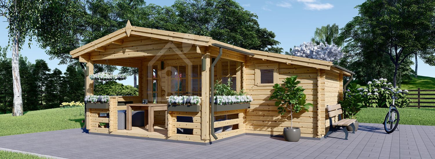 Domek ogrodowy drewniany ISLA (66 mm), 6x5 m, 18 m² - z tarasem 7 m² visualization 1