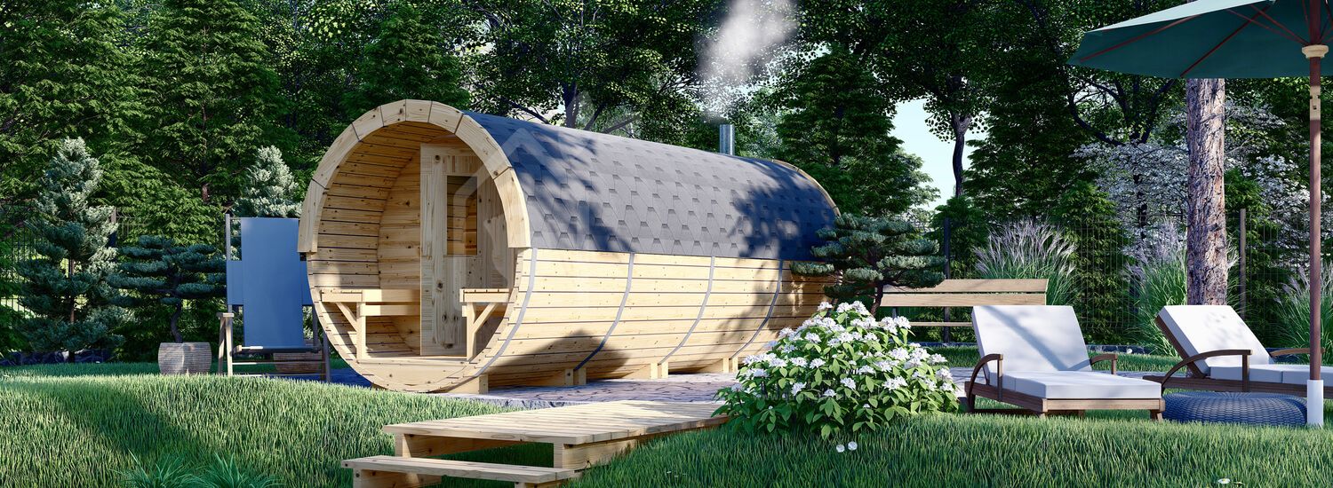 Sauna ogrodowa beczka HELGA 48 (46 mm), 4.8 m, ⌀ 1.97 m visualization 1