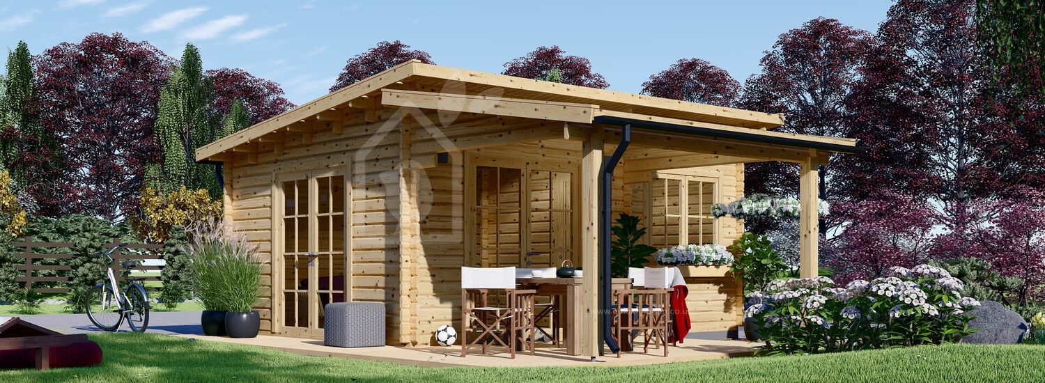 Domek letniskowy drewniany HELEN (44 mm), 6x6 m, 24 m² - z tarasem 12,5 m² visualization 1
