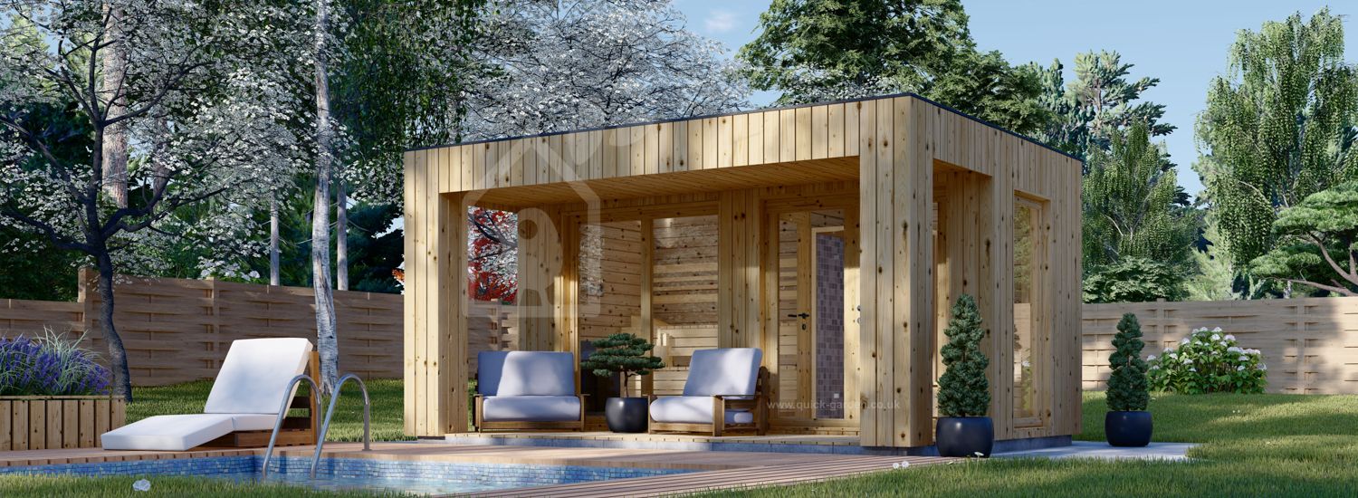 Sauna ogrodowa zewnętrzna DELLA (34 mm + elewacja), 4,6 x 2,1 m, 7,2 m², taras 6,7 m² visualization 1