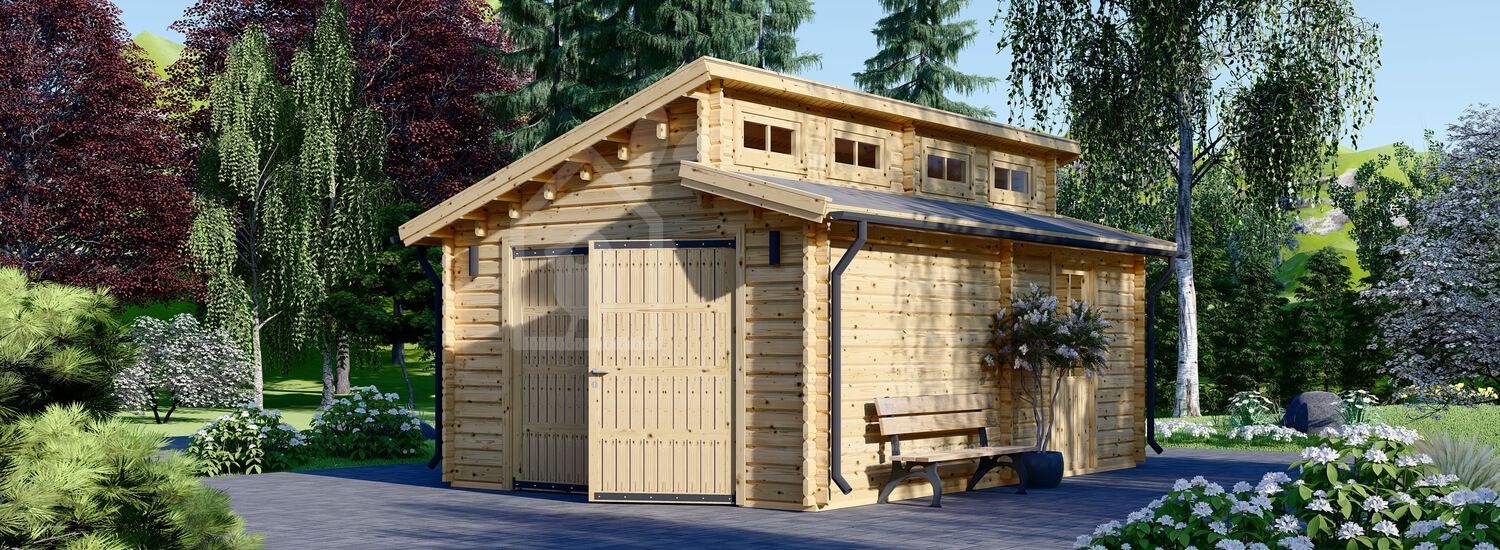 Garaż drewniany TWIN (44 mm), 4x6 m, 24 m² visualization 1