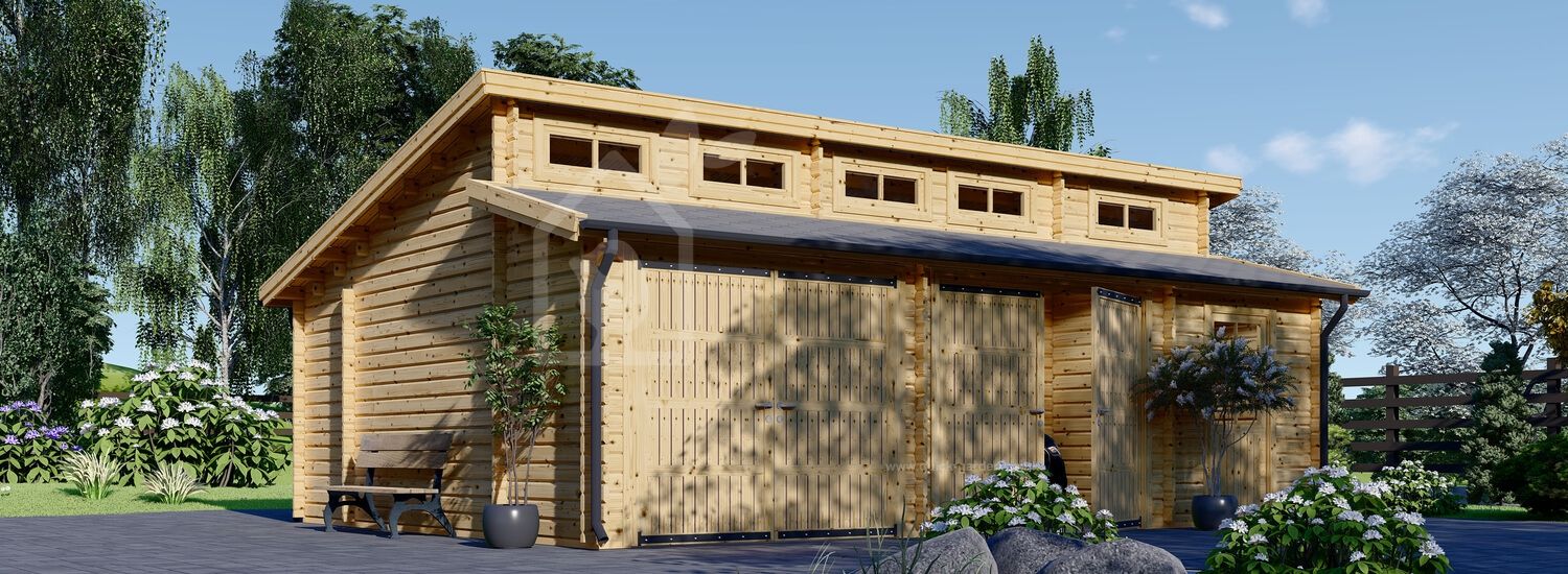 Garaż drewniany dwustanowiskowy TWIN DUO (44 mm), 8x6 m, 48 m² visualization 1