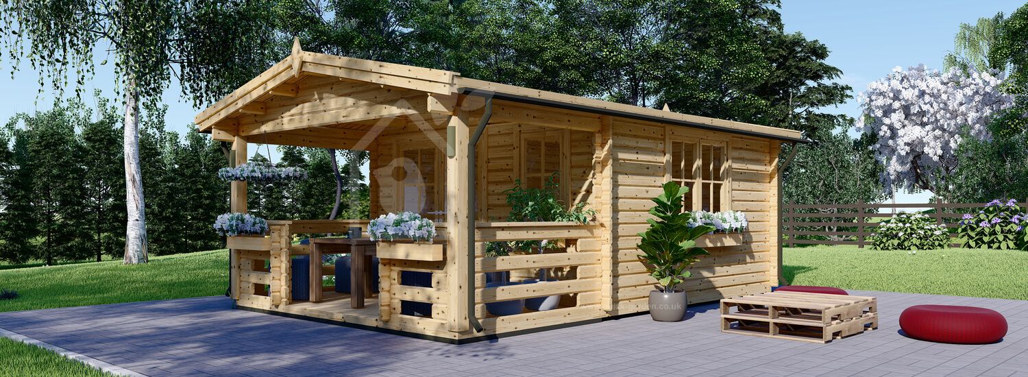 Domek ogrodowy drewniany SHANON (34 mm), 4 x 5,75 m, 16 m² - z tarasem 7 m² visualization 1