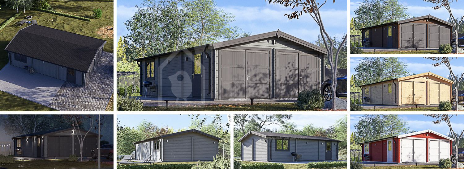 Garaż drewniany dwustanowiskowy CLASSIC DUO (44 mm), 6x9 m, 54 m² visualization 1