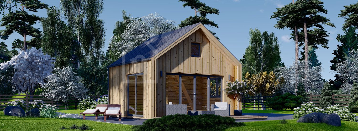 Domek letniskowy drewniany SARA (44 mm + elewacja) z antresolą, 20 m² visualization 1
