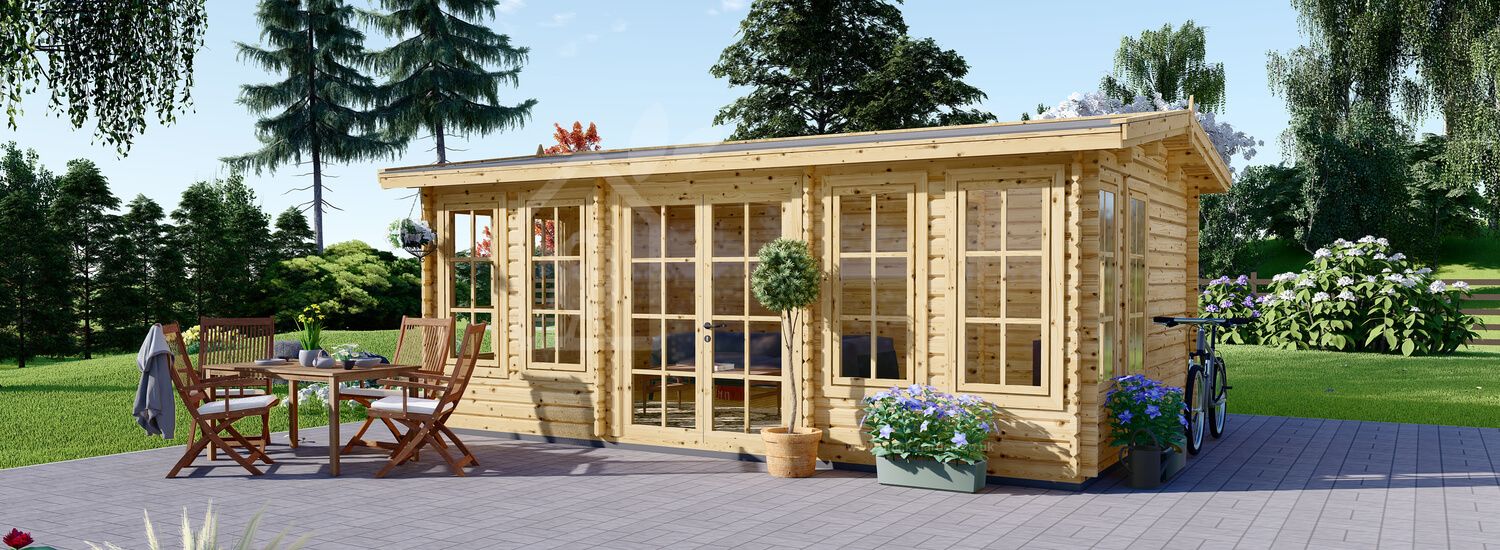 Domek ogrodowy drewniany DEVON (44+44 mm, z izolacją), 6x4 m, 24 m² visualization 1