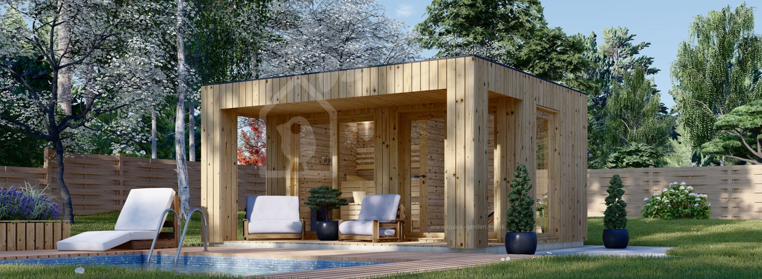 Sauna ogrodowa zewnętrzna DELLA (34 mm + elewacja), 4,6 x 2,6 m, 9,3 m², taras 6,7 m² visualization 1