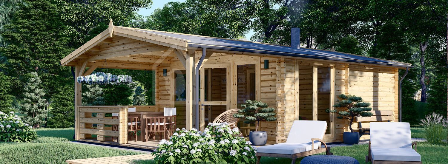 Sauna ogrodowa zewnętrzna ELDA (44 mm), 5x7.5 m, 25 m² (4 pomieszczenia), taras 12 m² visualization 1