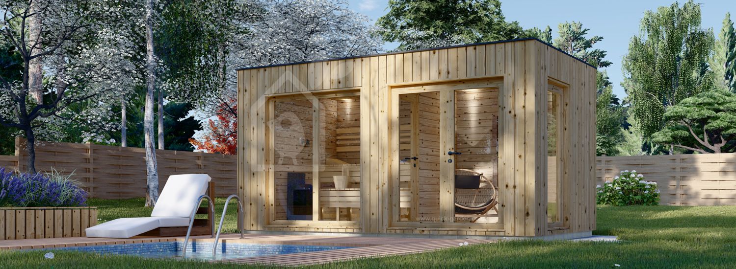 Sauna ogrodowa zewnętrzna DELLA (34 mm + elewacja), 4,6 x 2,6 m, 9,3 m² visualization 1