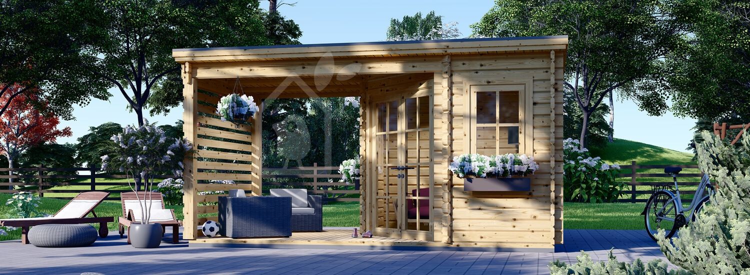 Domek ogrodowy drewniany AIDA PLUS (28 mm), 5x3 m, 9 m² - z tarasem 6,5 m² visualization 1