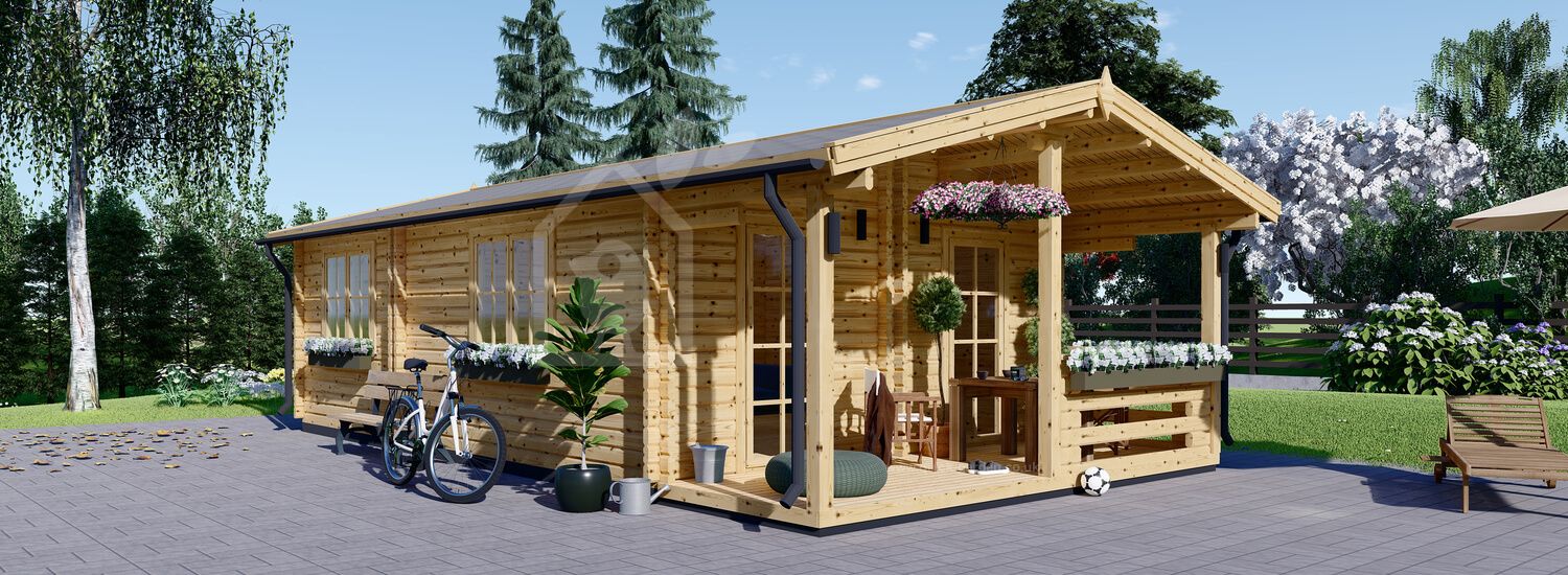 Domek letniskowy drewniany ARGO (44 mm), 35 m² - z tarasem 8 m² visualization 1