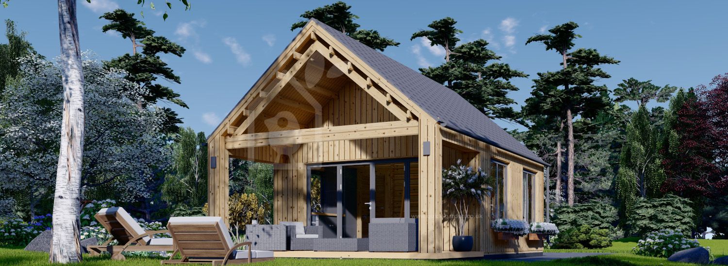 Domek letniskowy drewniany AGATA (44 mm + elewacja) z antresolą, 39 m² visualization 1