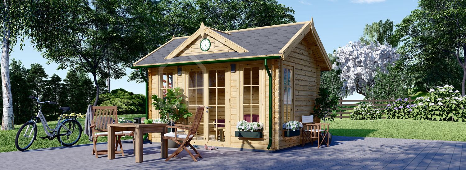 Domek ogrodowy drewniany CLOCKHOUSE (34+34 mm, z izolacją), 4x3 m, 12 m² visualization 1